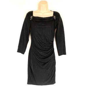 Black Ruched Cocktail Dress Beaded Shoulder Elegant Formal Size 4 David meister